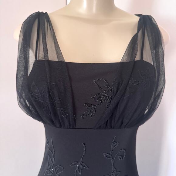Vtg Betsy&Adam Black Embroidered Flowers Dress Mesh Grunge Fairy Whimsigoth Y2K - Picture 3 of 10